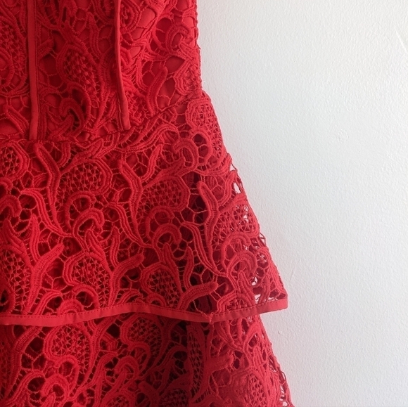 Adelyn Rae Red Tiered Floral Embroidered Flare Dress Size Medium - Picture 2 of 4